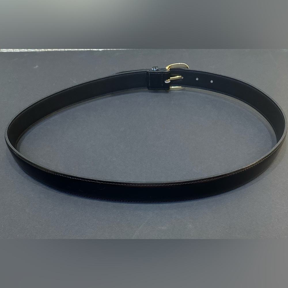 🌟HP🌟VTG 2000s Pierre Cardin Designer Black Leather Dress Belt Gold Buckle USA 39 - Picture 8 of 10